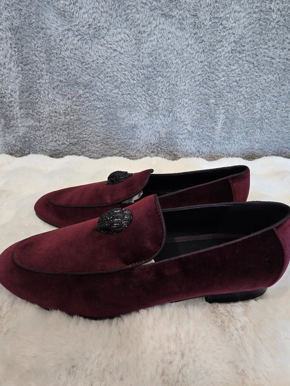 Kurt Geiger Hugh Eagle Velvet Loafer Wine Men's Size 41 or US 8 NEW Formal